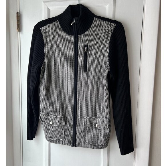 Lauren Ralph Lauren Ribbed Herringbone Zip Front Cardigan Sweater - Picture 1 of 6